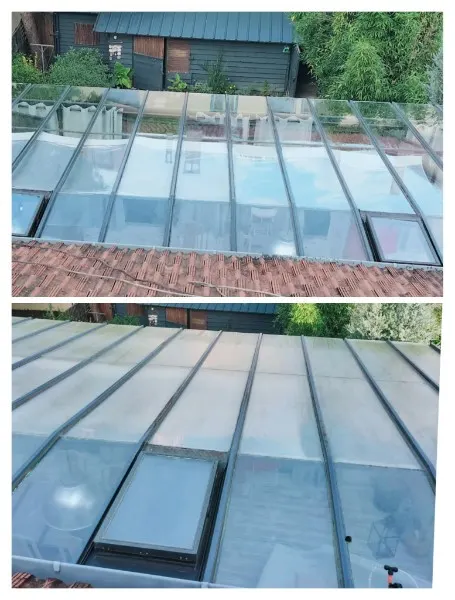 Conservatory before / after cleaning, view from the garden