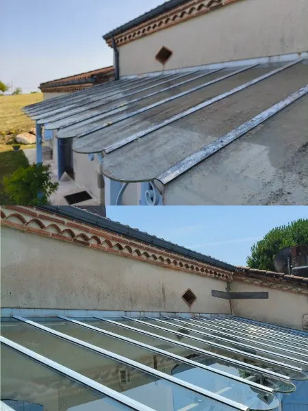 Conservatory roof before / after cleaning