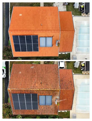 Nettoyage de toiture par drone avant / après intervention