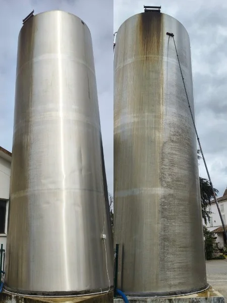 Cuve inox industrielle avant / après nettoyage technique
